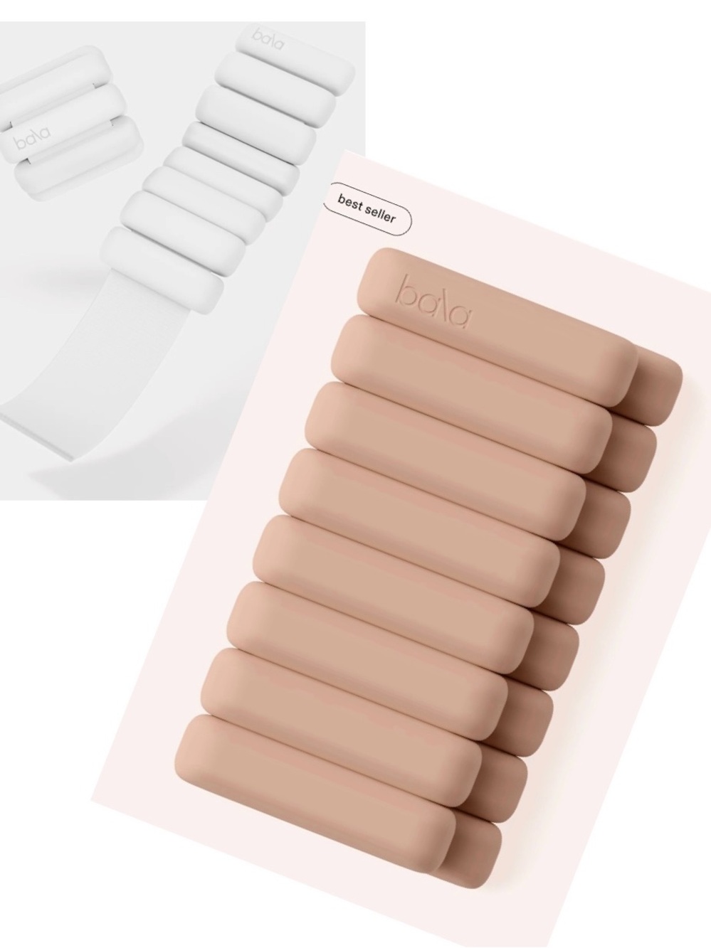 TWO (2) SETS Bala Ankle/Wrist Weights Set
BEIGE 2 lbs each and BONE 1/2 lb each.